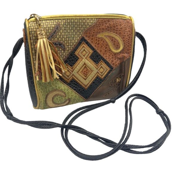 Vintage 80’s Nas Bag Leather Patchwork Crossbody Shoulder Bag - Picture 1 of 9